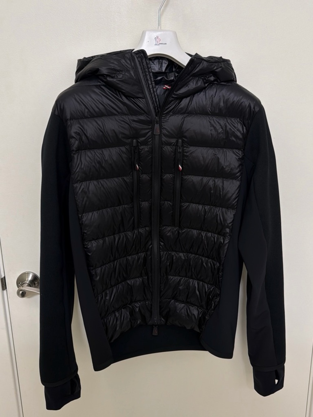 Moncler Grenoble Apres Ski Black Quilted Hooded Performance Hybrid Jacket